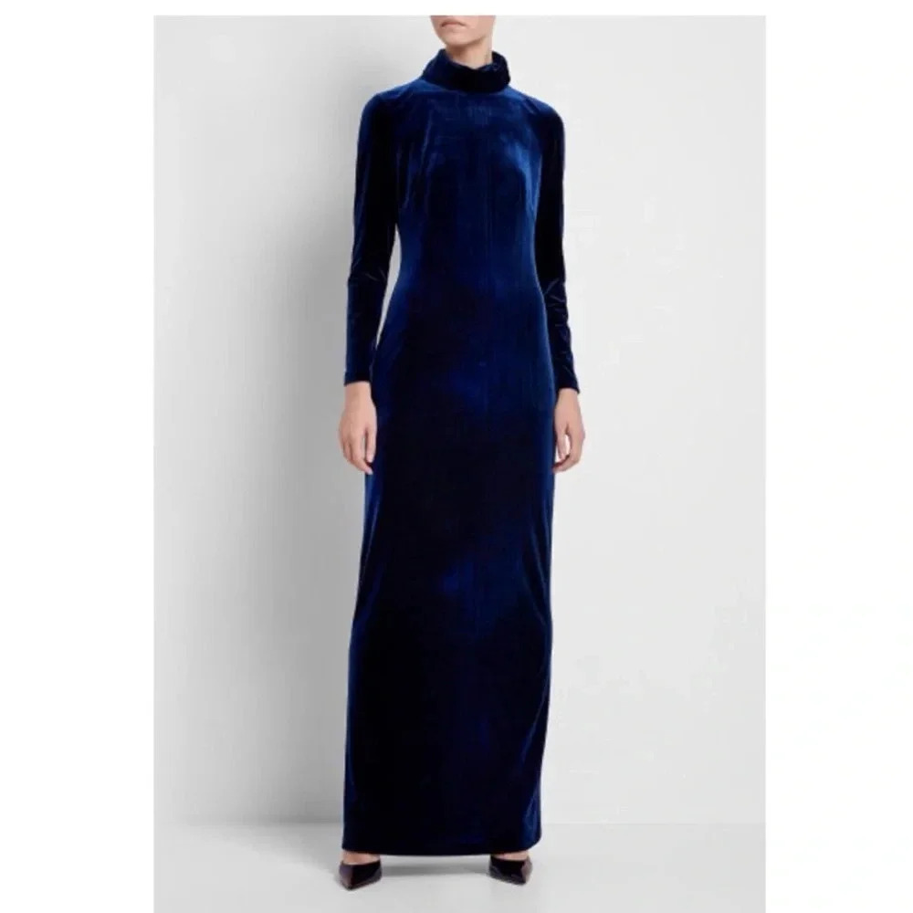 Badgley Mischka Mock Neck Long Sleeve Dress, Sapphire, 12